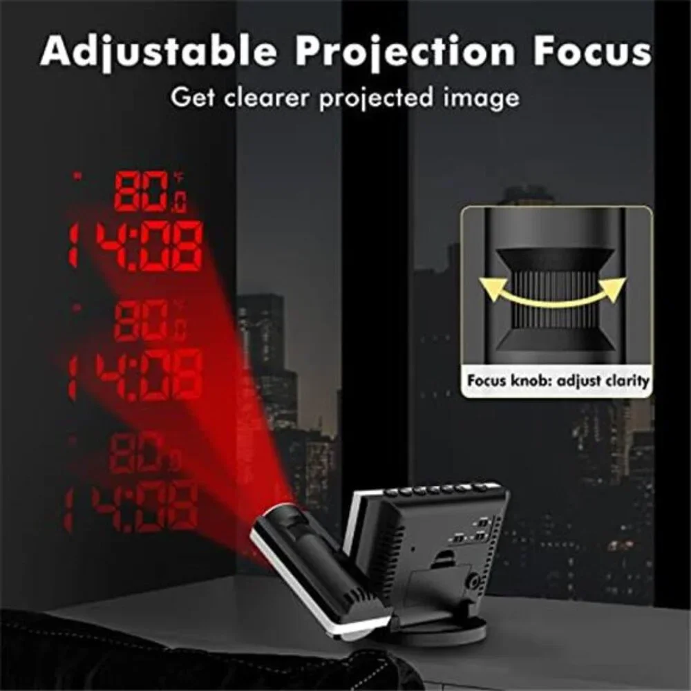 Projection Alarm Clock Ceiling Display Wireless Outdoor Thermometer Dual Alarm